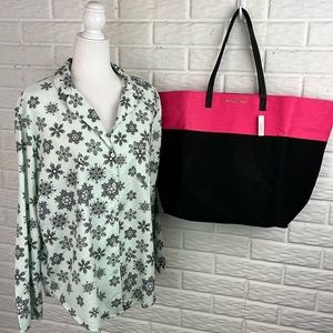 VICTORIA’S SECRET BUNDLE LARGE TOTE NWT AND FLANNEL PJ SNOWFLAKE TOP SIZE M